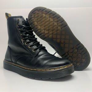 Dr Martens Zavala Combat Boots Black Leather Lace Up Womens Size 9 US